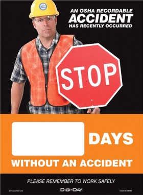 Mini Digi-Day Magnetic Faces: An OSHA Recordable Accident Has Recently Occurred - _ Days Without An Accident - Please Remember To Work Safely 14" x 10" 1/Each - SCN401