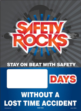 Digi-Day Magnetic Faces: Safety Rocks - Stay On Beat With Safety _ Days Without A Lost Time Accident 14" x 10" Aluminum Face 1/Each - SCN409