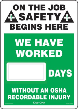 Mini Digi-Day Magnetic Faces: We Have Worked _ Days Without An OSHA Recordable Injury 14" x 10" 1/Each - SCN412
