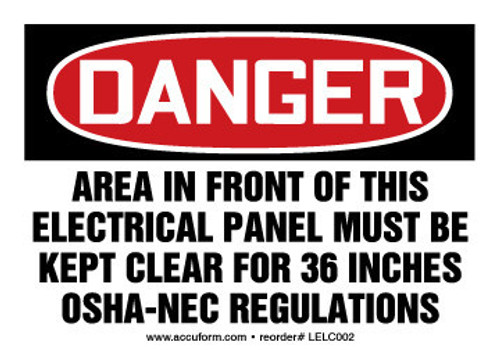 OSHA Danger Safety Label: Area In Front Of This Electrical Panel Must Be Kept Clear For 36 Inches - OSHA-NEC Regulations Spanish Adhesive Dura Vinyl 3 1/2" x 5" 1/Each - SHLELC002XVE