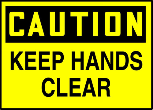 OSHA Caution Safety Label: Keep Hands Clear Spanish Adhesive Vinyl 3 1/2" x 5" 5/Pack - SHLEQM780VSP