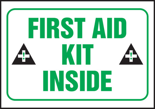 Safety Label: First Aid Kit Inside Spanish Adhesive Vinyl 5" x 7" 5/Pack - SHLFSD511VSP