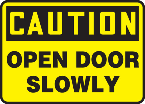 OSHA Caution Safety Sign: Open Door Slowly Spanish 14" x 20" Adhesive Vinyl 1/Each - SHMABR610VS