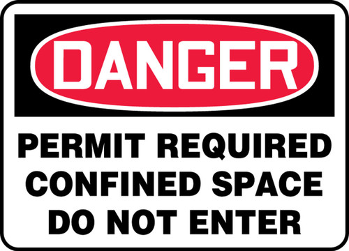 OSHA Danger Safety Sign: Permit Required - Confined Space - Do Not Enter Spanish 7" x 10" Adhesive Dura-Vinyl 1/Each - SHMCSP007XV