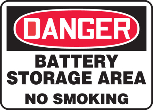 OSHA Danger Safety Sign: Battery Storage Area No Smoking Spanish 7" x 10" Plastic 1/Each - SHMELC142VP