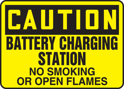 OSHA Caution Safety Sign: Battery Charging Station No Smoking or Open Flames Spanish 7" x 10" Dura-Fiberglass 1/Each - SHMELC636XF