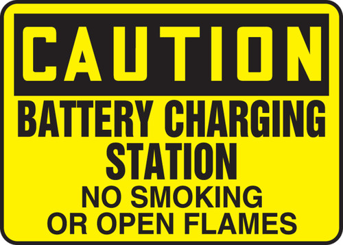 OSHA Caution Safety Sign: Battery Charging Station No Smoking or Open Flames Spanish 10" x 14" Adhesive Vinyl 1/Each - SHMELC640VS