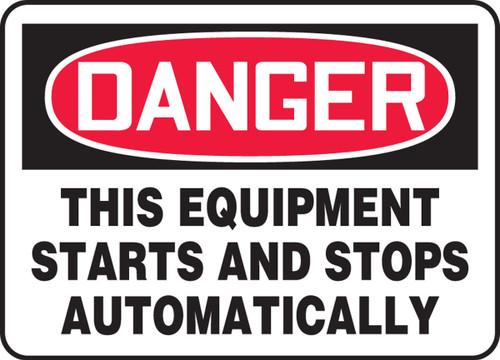 OSHA Danger Safety Sign:This Equipment Starts And Stops Automatically Spanish 7" x 10" Aluminum 1/Each - SHMEQM087VA
