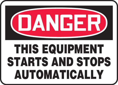 OSHA Danger Safety Sign:This Equipment Starts And Stops Automatically Spanish 7" x 10" Dura-Plastic 1/Each - SHMEQM087XT