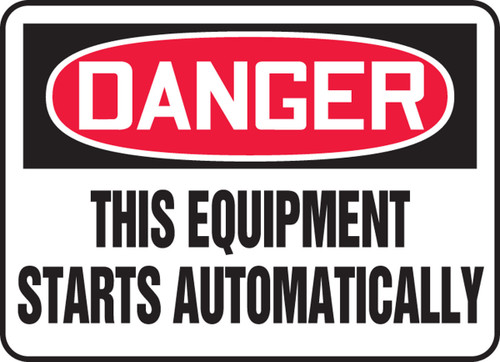 OSHA Danger Safety Sign - This Equipment Starts Automatically Spanish 14" x 20" Aluminum 1/Each - SHMEQM090VA