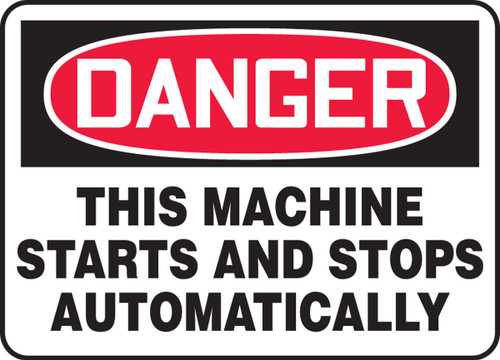 OSHA Danger Safety Sign - This Machine Starts And Stops Automatically Spanish 7" x 10" Adhesive Vinyl 1/Each - SHMEQM150VS