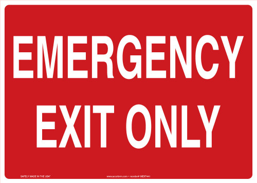 Safety Sign: Emergency Exit Only (White Text On Red) Spanish 10" x 14" Aluminum 1/Each - SHMEXT441VA