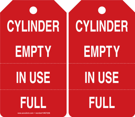 Cylinder Status Safety Tag: Cylinder Empty, In Use, Full Spanish RP-Plastic 25/Pack - SHMGT206PTP