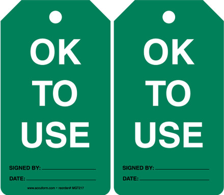 Equipment Status Safety Tag: OK To Use Spanish PF-Cardstock 5/Pack - SHMGT217CTM