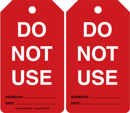 Equipment Status Safety Tag: Do Not Use Spanish RP-Plastic 25/Pack - SHMGT219PTP