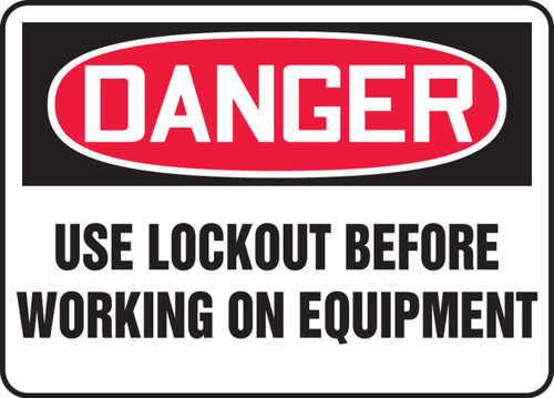 OSHA Danger Safety Sign: Use Lockout Before Working On Equipment Spanish 10" x 14" Aluma-Lite 1/Each - SHMLKT016XL