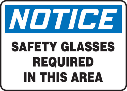 OSHA Notice Safety Sign: Safety Glasses Required In This Area Spanish 10" x 14" Dura-Fiberglass 1/Each - SHMPPA801XF