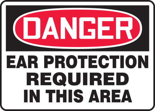 OSHA Danger Safety Sign: Ear Protection Required In This Area Spanish 7" x 10" Adhesive Vinyl 1/Each - SHMPPE164VS
