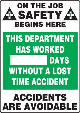 Write-A-Day Scoreboards: This Department Has Worked _ Days Without A Lost Time Accident Spanish 20" x 14" Aluminum 1/Each - SHMSR120AL