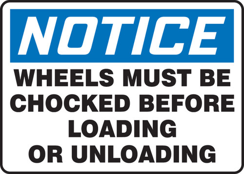 OSHA Notice Safety Sign: Wheels Must Be Chocked Before Loading Or Unloading Spanish 7" x 10" Aluminum 1/Each - SHMVHR830VA