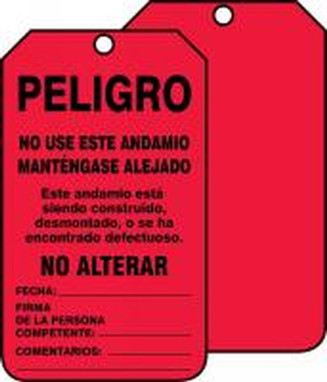 Scaffold Status Safety Tag: Danger- Do Not Use This Scaffold- Keep Off Spanish HS-Laminate 5/Pack - SHTSS101LTM