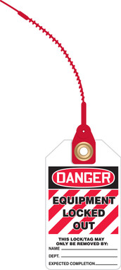 Loop 'n Lock OSHA Danger Safety Tag: Equipment Locked Out 5 ¾ x 3 ¼ with 8 strap - TAK643