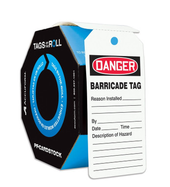 OSHA Danger Safety Tags: Tags By-The-Roll- Barricade Tag PF-Cardstock - TAR128