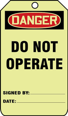 Glow OSHA Danger Safety Tag: Do Not Operate 5" x 3" 10/Pack - TAW118