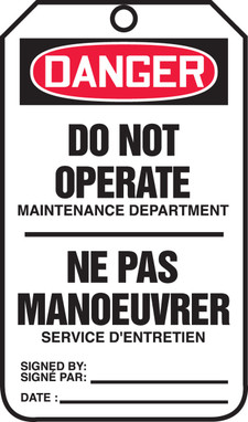 Danger Do Not Operate Maintenance Department 5 7/8" x 3 1/8" - TCF123CTM