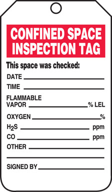 Confined Space Status Safety Tag: Confined Space Inspection Tag RP-Plastic - TCS321PTP