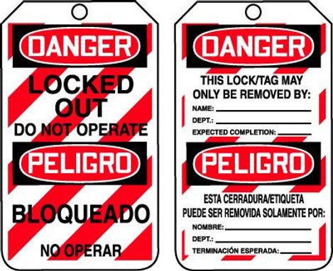 Spanish (Mexican) Bilingual OSHA Danger Safety Tag: Locked Out - Do Not Operate PF-Cardstock 5/Pack - TMS238CTM