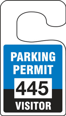 VERTICAL HANGING TAGS: PARKING PERMIT VISITOR Blue Series: 001-099 4 7/8" x 2 3/4" 99/Pack - TNT270BUA