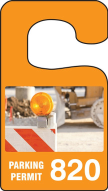VERTICAL HANGING TAGS: PARKING PERMIT - CONSTRUCTION Orange Series: 100-199 4 7/8" x 2 3/4" 100/Pack - TNT942ORB