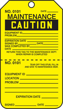 Caution Repair Tags: Maintenance - Perforated PF-Cardstock 25/Pack - TPP206CTP
