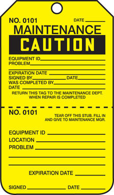 Caution Repair Tags: Maintenance - Perforated RP-Plastic 25/Pack - TPP206PTP