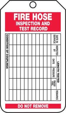 Fire Inspection Status Safety Tag: Fire Hose Inspection And Test Record PF-Cardstock 5/Pack - TRS227CTM