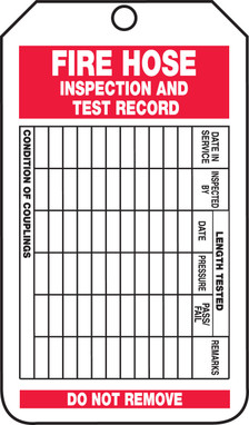 Fire Inspection Status Safety Tag: Fire Hose Inspection And Test Record PF-Cardstock 25/Pack - TRS227CTP