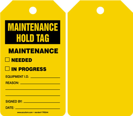 Maintenance Status Safety Tag: Maintenance Hold Tag PF-Cardstock 5/Pack - TRS244CTM