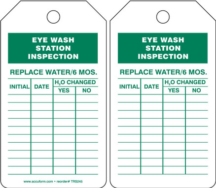 Eyewash Inspection Tags And Status Record Tags - Eye Wash RP-Plastic - TRS245PTM
