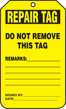 Equipment Status Safety Tag: Repair Tag PF-Cardstock 25/Pack - TRS246CTP