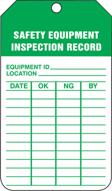 Equipment Status Safety Tag: Safety Equipment Inspection Record PF-Cardstock 25/Pack - TRS250CTP