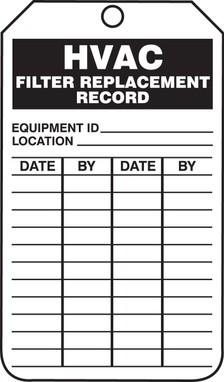 Inspection Status Safety Tag: HVAC Filter Replacement Record PF-Cardstock 5/Pack - TRS257CTM