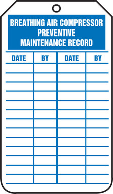 Equipment Status Safety Tag: Breathing Air Compressor Preventive Maintenance Record PF-Cardstock 25/Pack - TRS301CTP