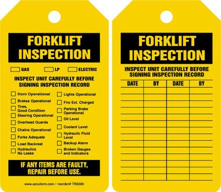 Equipment Status Safety Tag: Forklift Inspection PF-Cardstock - TRS305CTP