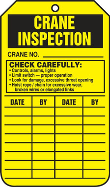 Jumbo Crane Status Safety Tag: Crane Inspection 8 1/2" x 3 7/8" RP-Plastic 5/Pack - TRS308PTM