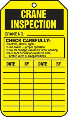 Jumbo Crane Status Safety Tag: Crane Inspection 8 1/2" x 3 7/8" RP-Plastic 25/Pack - TRS308PTP