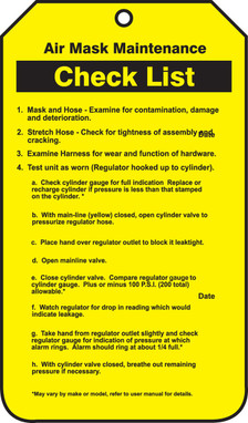 Air Mask Status Safety Tags: Air Mask Maintenance Check List PF-Cardstock 25/Pack - TRS312CTP