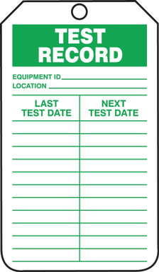 Jumbo Record Status Safety Tag: Test Record 8 1/2" x 3 7/8" RP-Plastic 25/Pack - TRS339PTP