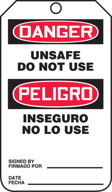 Bilingual OSHA Danger Lockout Tag: Unsafe - Do Not Use Bilingual - Spanish/English RP-Plastic 5/Pack - TSP164PTM