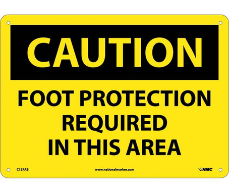 Caution: Foot Protection Required In This Area - 10X14 - .040 Alum - C157AB